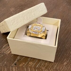 Gold and Silver Ring Watch with Crystal Accents